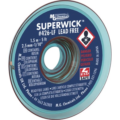 Super Wick Lead Free No Clean De-Soldering Braid, Width 2.5mm, Length 1.5m 426-LF
