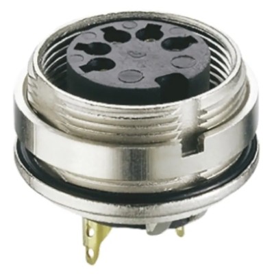 Lumberg 6 Pole Straight M16 Panel Mount DIN Socket, Threaded, 5A 250V AC IP68 0305 06