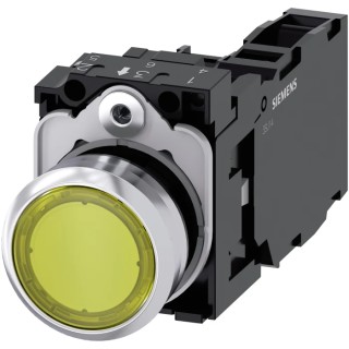 Siemens SIRIUS ACT 3SU11 Series Illuminated Push Button Switch, Plate Mount, 22 mm Cutout, Yellow, SPST 3SU1152-0AB30-1FA0