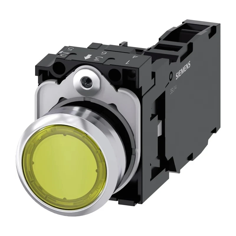 Siemens SIRIUS ACT 3SU11 Series Illuminated Push Button Switch, Plate Mount, 22 mm Cutout, Yellow, SPST 3SU1152-0AB30-1FA0