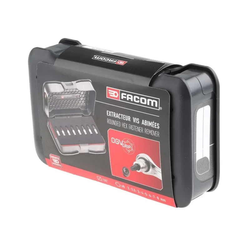Facom Hex Ogvgrip Screwdriver Bit Set 8 Pieces Steel 37mm Length 1/4 in Drive RTM.J8MGRPPB