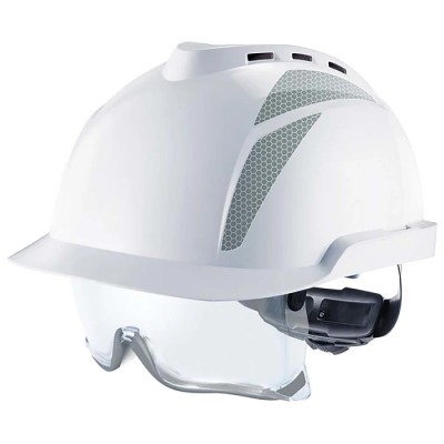 MSA Safety V-Gard 930 White Adjustable Safety Helmet with Integrated Eye Shield GVD1A-00000G0-000