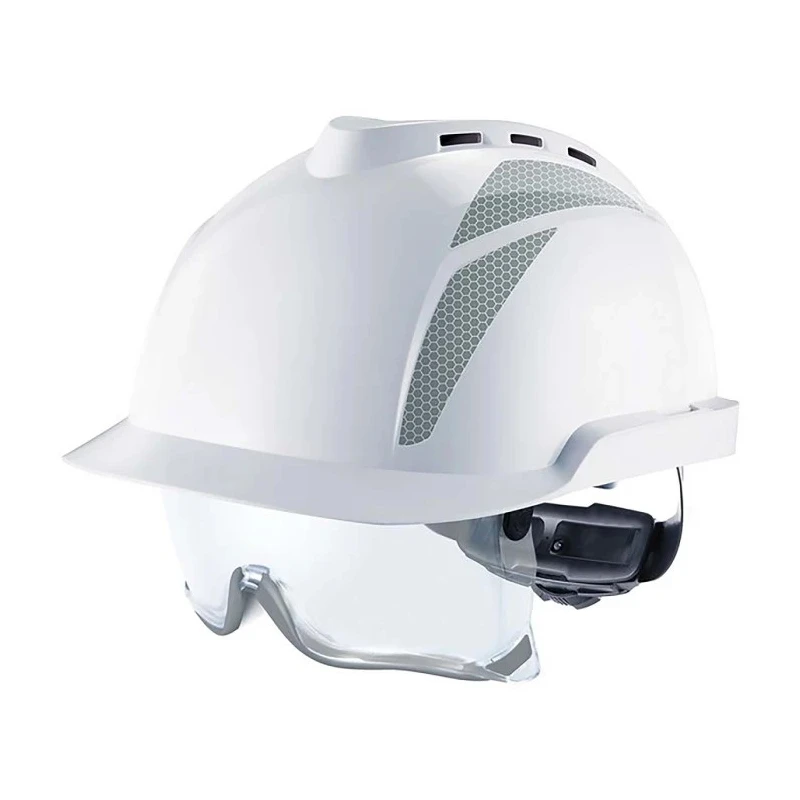 MSA Safety V-Gard 930 White Adjustable Safety Helmet with Integrated Eye Shield GVD1A-00000G0-000