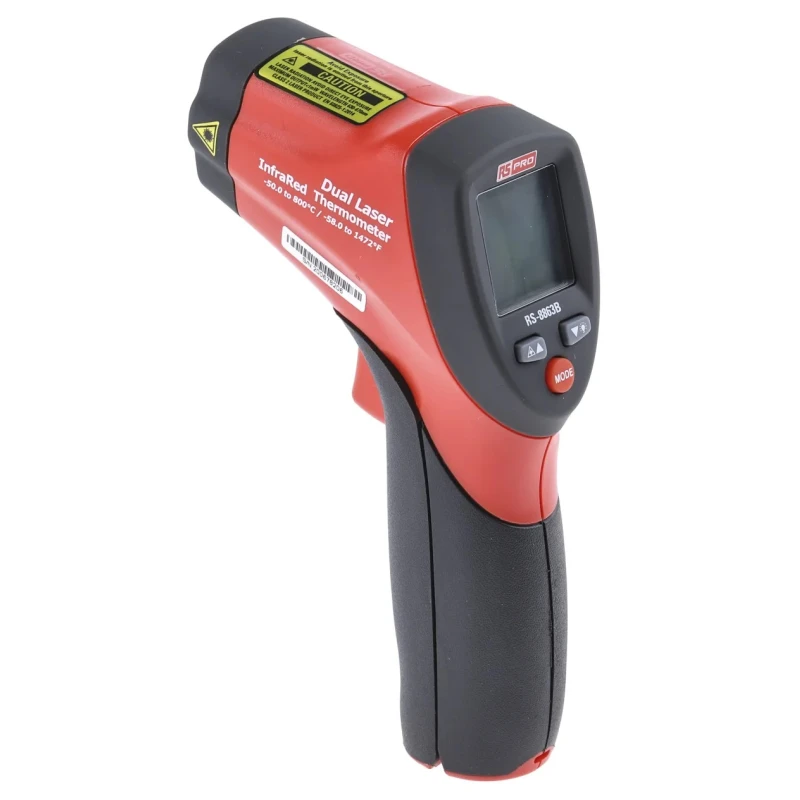 RS PRO Infrared Thermometer -50 °C to 800 °C, Dual Laser, ±1.8 °F ±1°C Accuracy, Adjustable Emissivity 0.1-1 193-8693