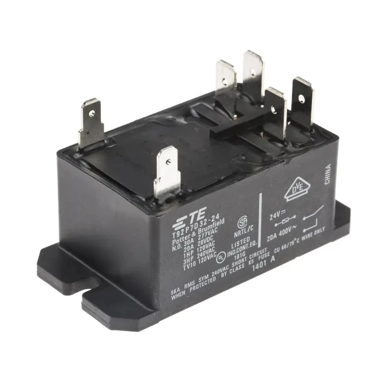 TE Connectivity Power Relay PCB Mount DPST, 24V DC Coil, 30A Switching Current, T92 Series 7-1393211-4