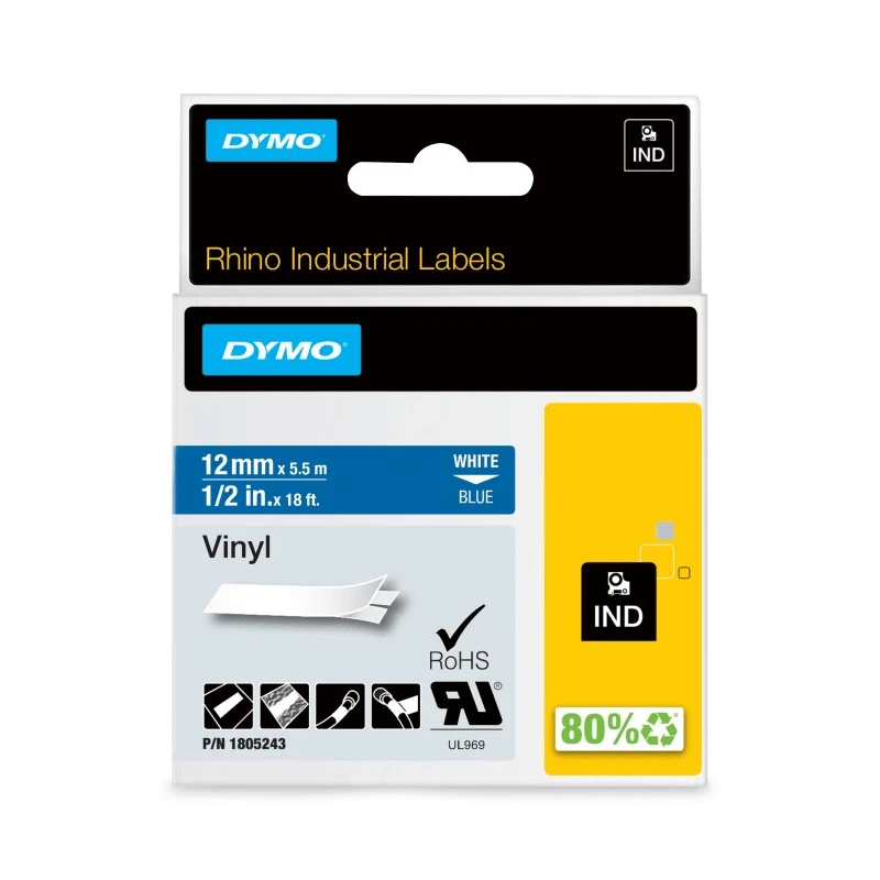 Dymo White on Blue Label Printer Tape 12 mm Width, 5.48 m Length 1805243