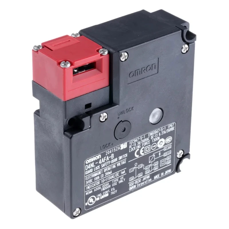 Omron Solenoid Interlock Switch, Power to Unlock, 24V DC, IP67, Plastic Housing, 1 NO/1 NC, 50mA Contact Current D4NL