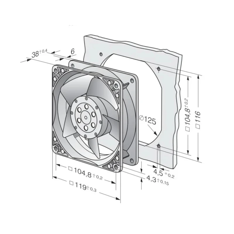 ebm-papst 4000 N Series AC Axial Fan 230V AC 19W 160 m³/h Airflow 2650 RPM IP54 119 mm x 119 mm x 38 mm 
