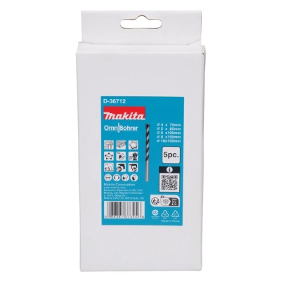 Makita 5-Piece Twist Drill Bit Set for Multi-Material, Tungsten Carbide Tipped, 4 mm to 10 mm D-36712