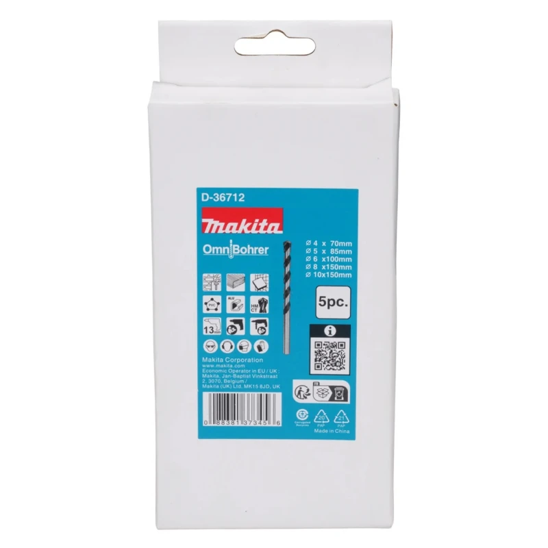 Makita 5-Piece Twist Drill Bit Set for Multi-Material, Tungsten Carbide Tipped, 4 mm to 10 mm D-36712
