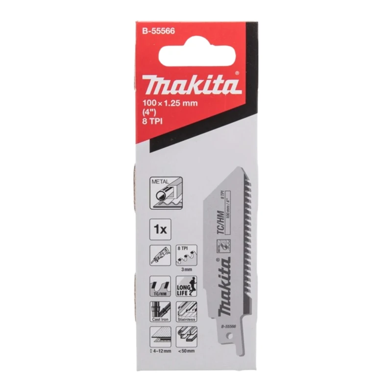 Makita Reciprocating Saw Blade 8 Teeth Per Inch for Cast Iron, Stainless Steel 100mm B-55566