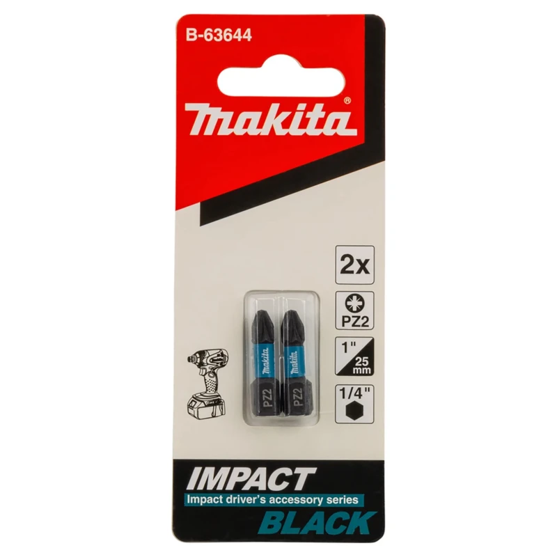 Makita Hex Screwdriver Bit 6.35 mm Tip PZ2, Hex Drive, 25 mm Overall Length B-63644