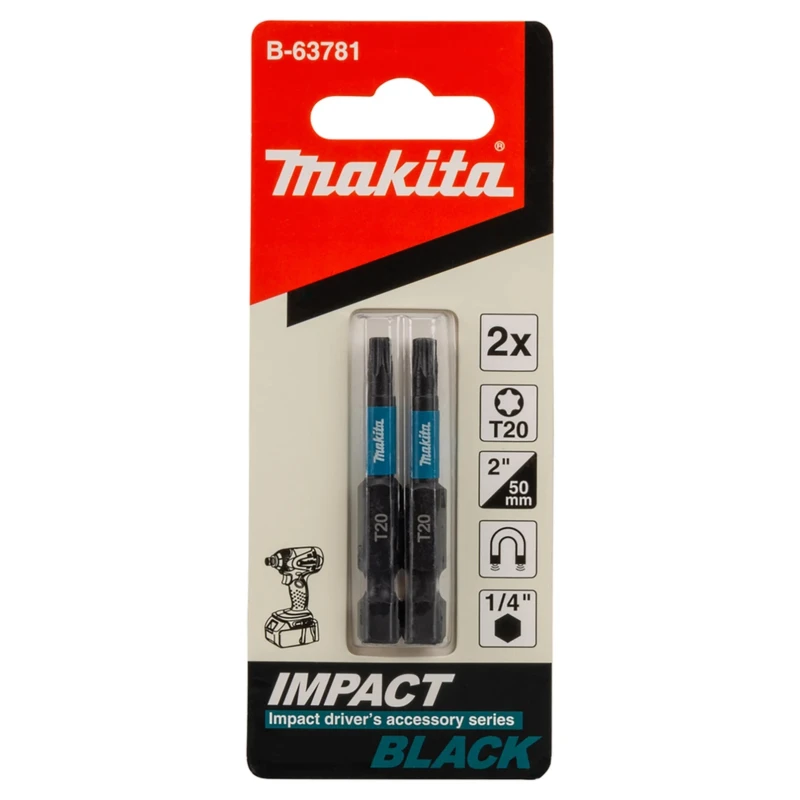 Makita Magnetic Hex Screwdriver Bit T20 Size, 6.35 mm Drive, 50 mm Overall Length B-63781