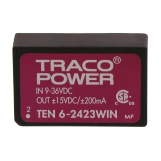 TRACOPOWER TEN 6WIN 6W Isolated DIP24 DC/DC Converter, 15V DC Output, 200 mA, 36V DC Max Input, 9V Min Input TEN 6-2423WIN