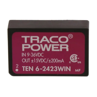 TRACOPOWER TEN 6WIN 6W Isolated DIP24 DC/DC Converter, 15V DC Output, 200 mA, 36V DC Max Input, 9V Min Input TEN 6-2423WIN