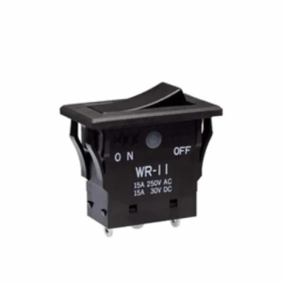 NKK Switches SPST On-Off Rectangular Black Polyamide Panel Mount Rocker Switch WR11AS