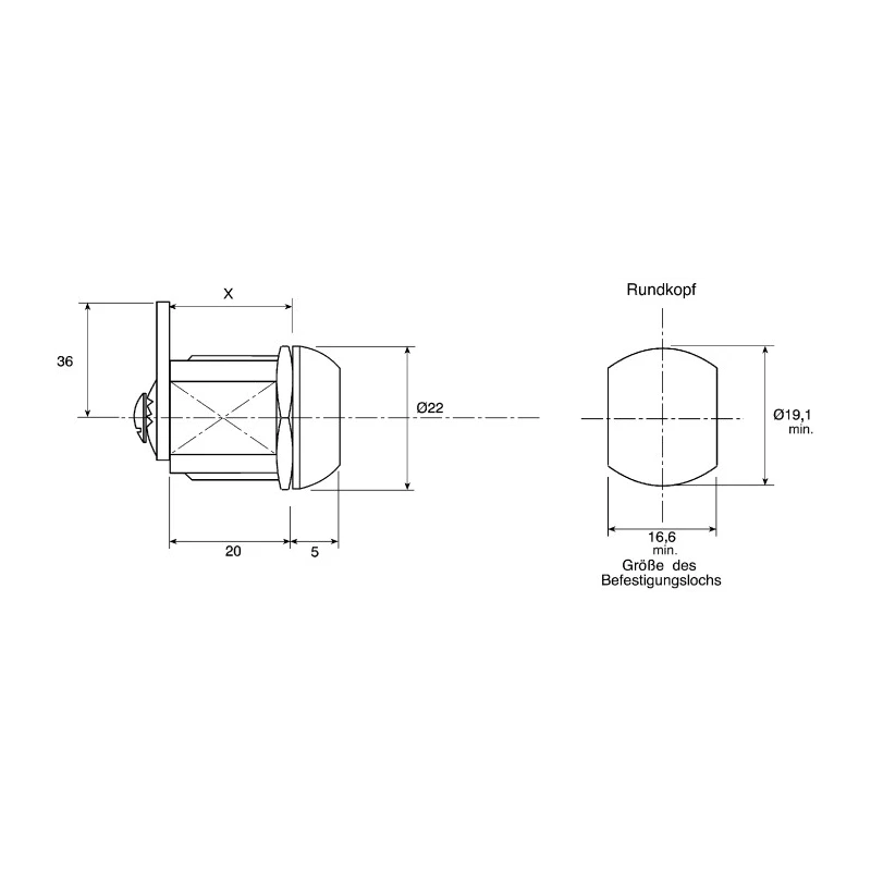 Euro-Locks a Lowe & Fletcher Group Company 20 mm Panel-to-Tongue Chrome Camlock 1336012