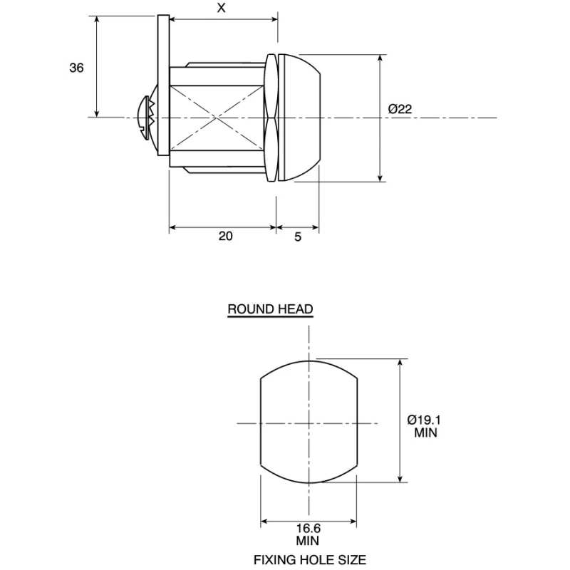Euro-Locks a Lowe & Fletcher Group Company 20 mm Panel-to-Tongue Chrome Camlock 1336012