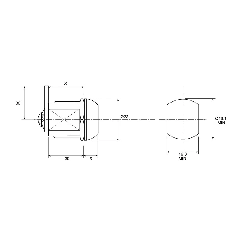 Euro-Locks a Lowe & Fletcher Group Company 20 mm Panel-to-Tongue Chrome Camlock 1336012