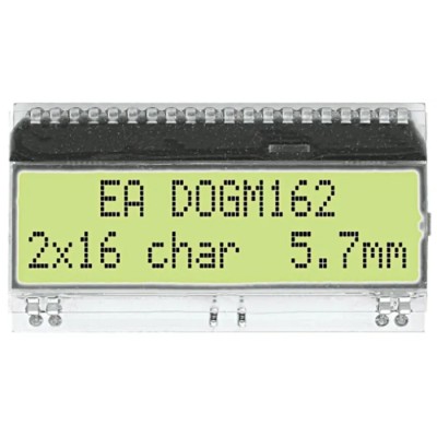 Display Visions EA DOG Alphanumeric LED LCD Monochrome Display, Yellow Green on Black, 2 x 16 EA DOGM162E-A