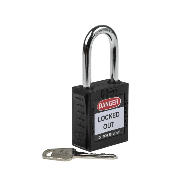 RS PRO Black 1-Lock Safety Lockout Padlock Steel, Nylon Body, 6.35mm Shackle Diameter 196-3756
