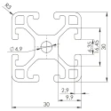 RS PRO Silver Aluminium Strut Profile 30 x 30 mm 6 mm Groove 2 m Length Series Profile 6 761-3284