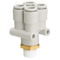 SMC Polybutylene Pneumatic Fitting R 1/4 in Thread, 6mm Push-in Tube Connection, 45° Angle, Nickel Finish KQ2UD06-02AS