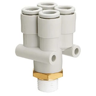 SMC Polybutylene Pneumatic Fitting R 1/4 in Thread, 6mm Push-in Tube Connection, 45° Angle, Nickel Finish KQ2UD06-02AS