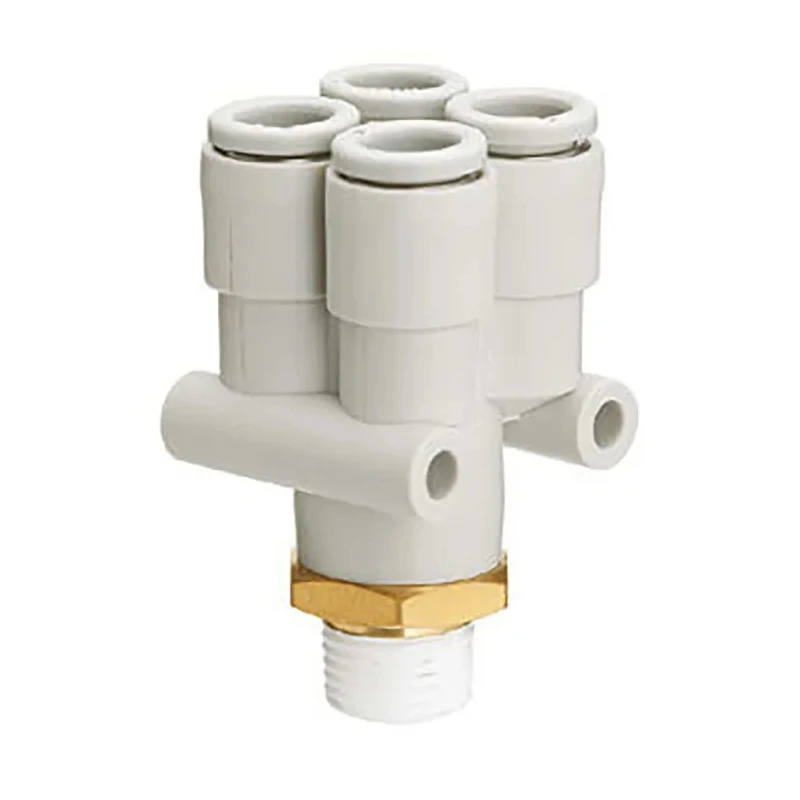 SMC Polybutylene Pneumatic Fitting R 1/4 in Thread, 6mm Push-in Tube Connection, 45° Angle, Nickel Finish KQ2UD06-02AS