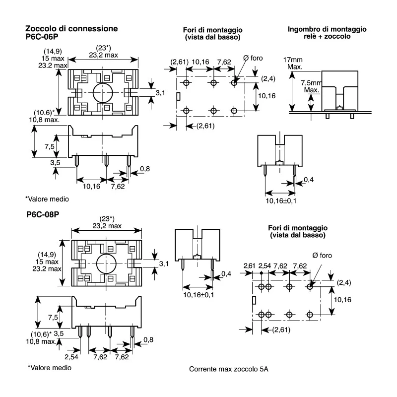 Omron 6 Way 380V ac PCB Relay Socket, 10A Current, G6C Series P6C-06P