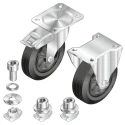 Bosch Rexroth Plastic Trestle Wheel with Rubber Tyre for 10mm Profile Grooves, Metal Mounting Flange, Model 3842259792