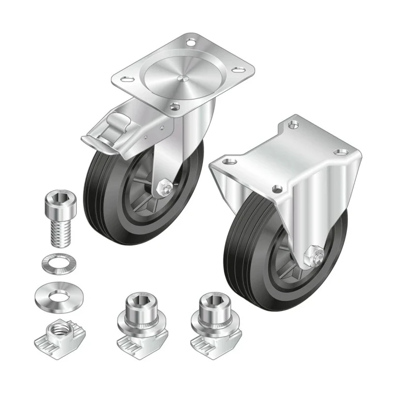 Bosch Rexroth Plastic Trestle Wheel with Rubber Tyre for 10mm Profile Grooves, Metal Mounting Flange, Model 3842259792
