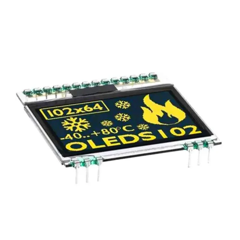 Display Visions 43.18 mm Passive Matrix Yellow OLED Display 102 x 64 Pixel Graphics I2C, SPI EA OLEDS102-6LGA