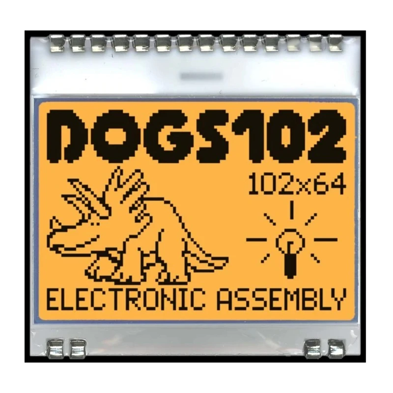 Display Visions Graphic LCD Monochrome Display, 102 x 64 Pixel, Amber LED Backlight, I2C/SPI Interface EA DOGS102W-6