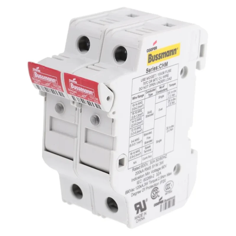 Eaton 32A Rail Mount Fuse Holder for A2 Compatible Fuses, 2-Pole, 690V AC CHM2DIU