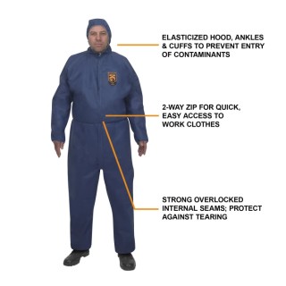 Kimberly Clark Blue Disposable Overall, Medium 104 to 112 cm Chest Size, 1.76 m Length, KleenGuard® A50 Series 96880