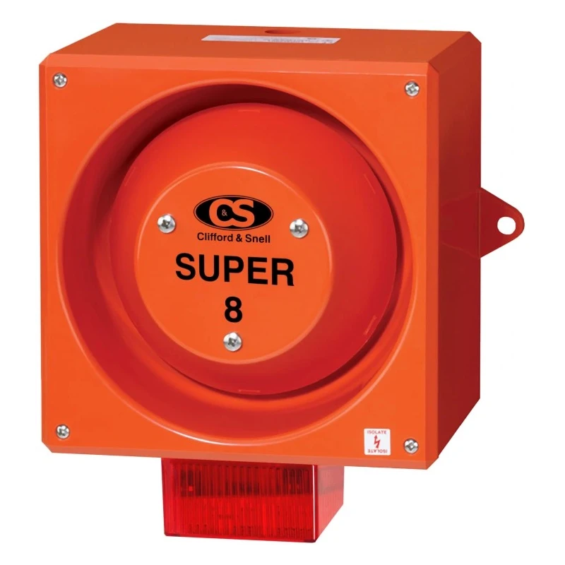 Clifford & Snell Red Sounder Beacon, 120 dB, 48V DC, IP66, Wall Bulkhead Mount, YL80/D50/R/RF/SU/WR