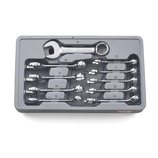 GearWrench 10-Piece Stubby Combination Metric Spanner Set 10 to 19 mm Alloy Steel Full Polish Chrome 81904