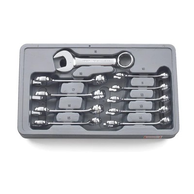 GearWrench 10-Piece Stubby Combination Metric Spanner Set 10 to 19 mm Alloy Steel Full Polish Chrome 81904