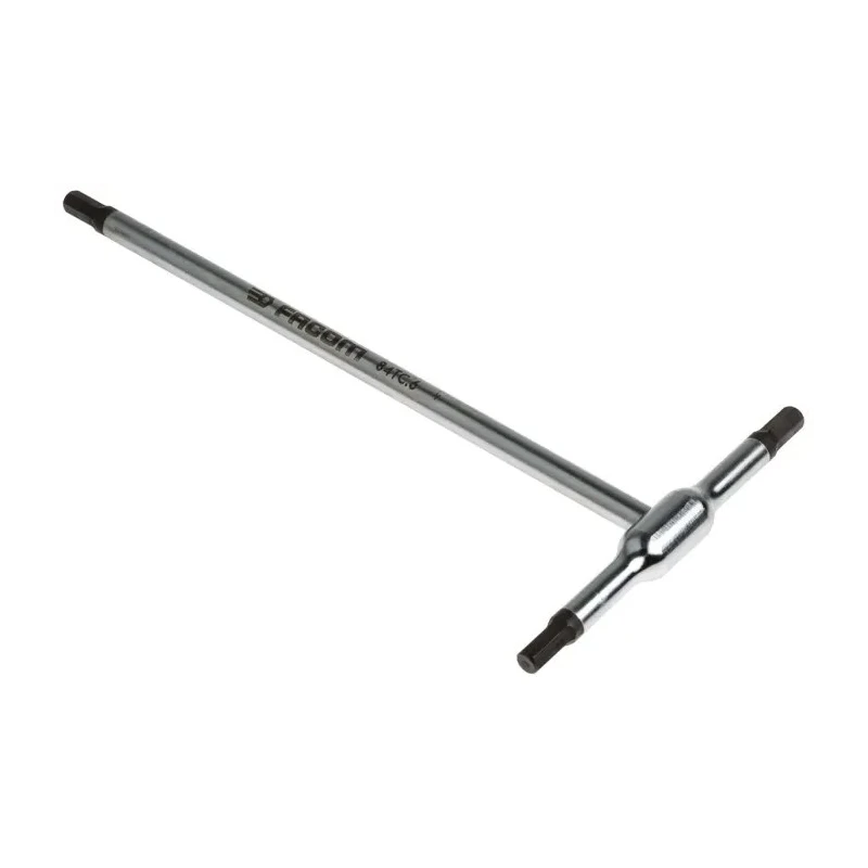 Facom T Metric Hex Key, Long Arm, Hex Size 6 mm, Chrome Finish, 210mm Length 84TC.6
