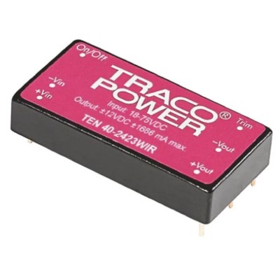 TRACOPOWER High Efficiency 40W DC/DC Converter, 24V DC Output, 75V DC Max Input, 18V Min Input, Metal Case TEN 40-4815WIR
