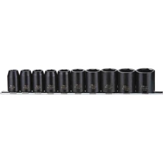 Teng Tools 10-Piece 1/2 in Drive Regular Impact Socket Set, Chrome Molybdenum Steel, Blackened Finish 9121