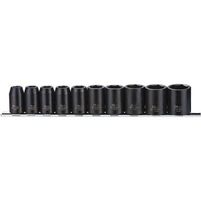 Teng Tools 10-Piece 1/2 in Drive Regular Impact Socket Set, Chrome Molybdenum Steel, Blackened Finish 9121