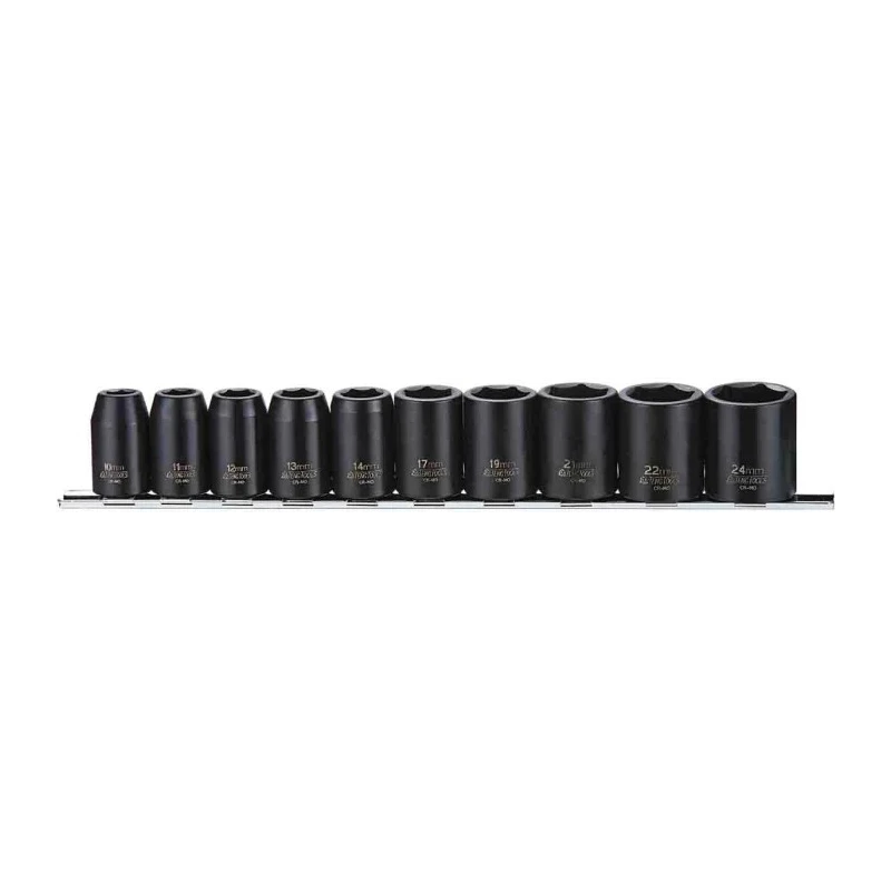 Teng Tools 10-Piece 1/2 in Drive Regular Impact Socket Set, Chrome Molybdenum Steel, Blackened Finish 9121