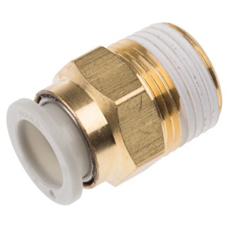 SMC Pneumatic Fitting 10mm Push-in Tube Connection, Male 3/8 in R Thread, Electroless Nickel Plated Brass, Max KQ2H10-03AS