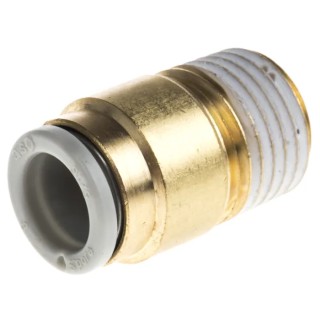 SMC Pneumatic Fitting 8mm Push-in Tube Connection, Male 1/4 in R Thread, Brass Electroless Nickel Plated KQ2S08-02AS