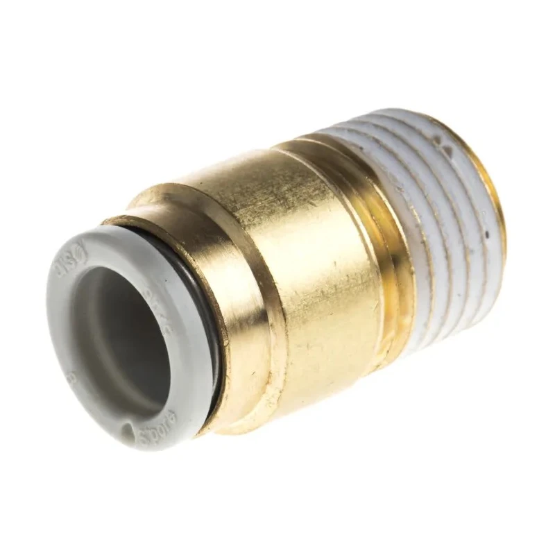 SMC Pneumatic Fitting 8mm Push-in Tube Connection, Male 1/4 in R Thread, Brass Electroless Nickel Plated KQ2S08-02AS