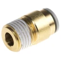 SMC Pneumatic Fitting 8mm Push-in Tube Connection, Male 1/4 in R Thread, Brass Electroless Nickel Plated KQ2S08-02AS