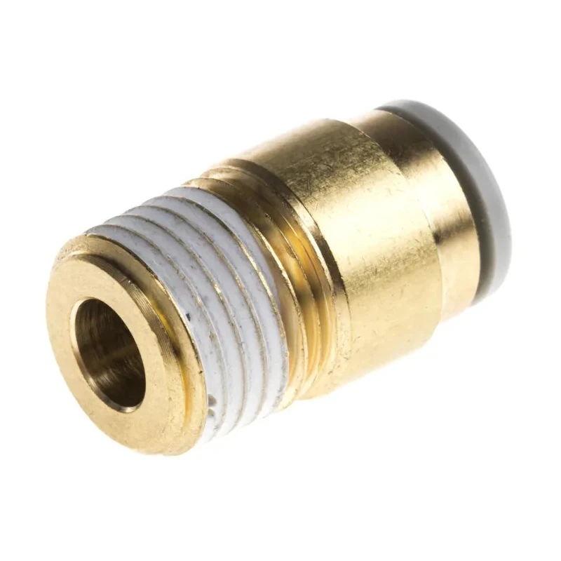 SMC Pneumatic Fitting 8mm Push-in Tube Connection, Male 1/4 in R Thread, Brass Electroless Nickel Plated KQ2S08-02AS