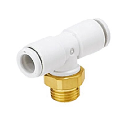 SMC Pneumatic Push-in Fitting 8 mm Connection, Threaded Branch, Electroless Nickel Plated Brass, Compliant with KQ2T08-02AS
